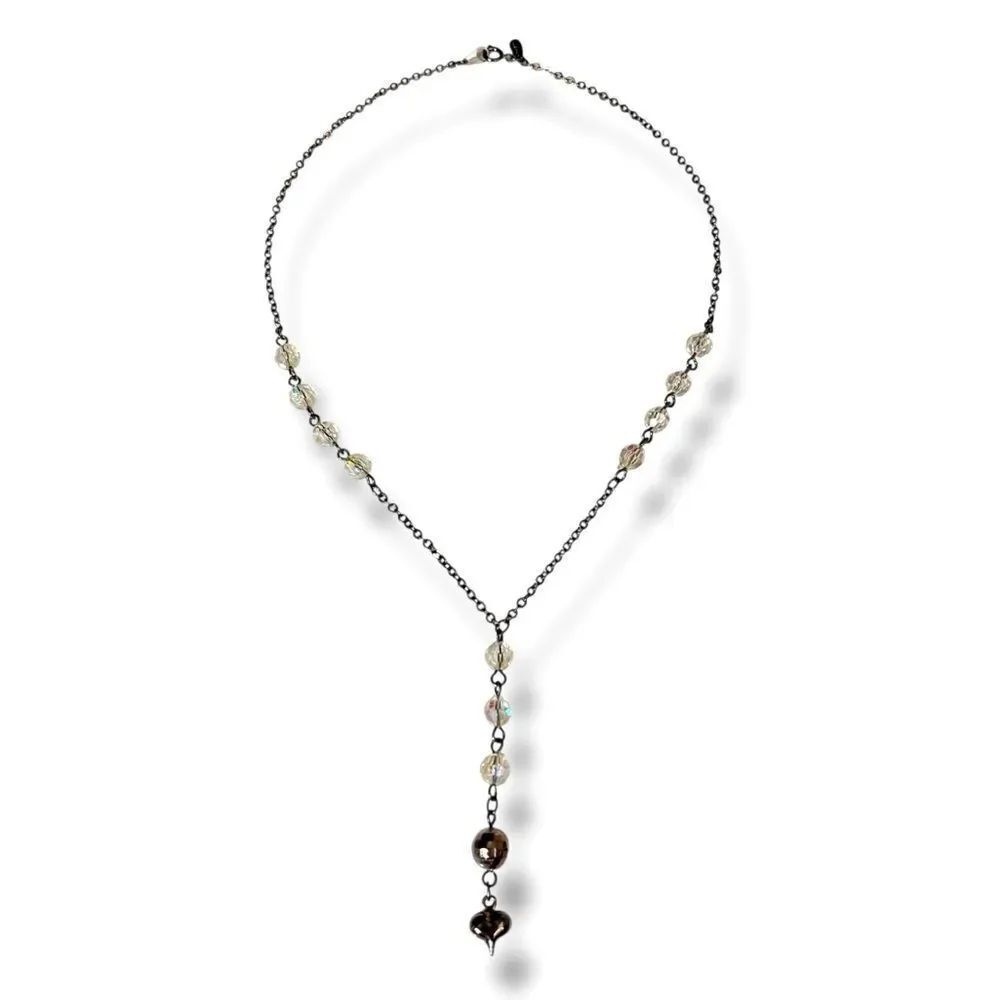Napier Vintage Silver Gunmetal Heart Lariat Necklace